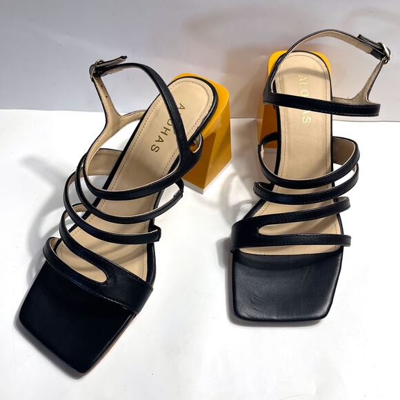 ALOHAS NWOT Aubrey Strappy Yellow Block Heel Square Toe Sandal Size 37/6.5 - Picture 5 of 16